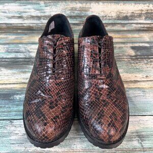 Pratesi Womens Sz 6.5-7 Oxford Shoes Dress Formal Block Heel Brown Snake Leather